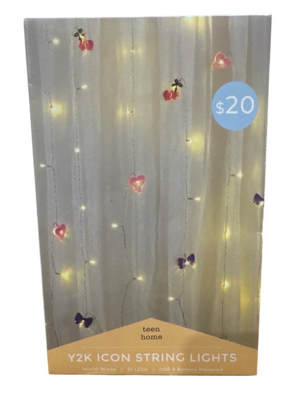 Teen Home Y2K Icon String Lights Warm White USB & Battery Powered 81 LEDs